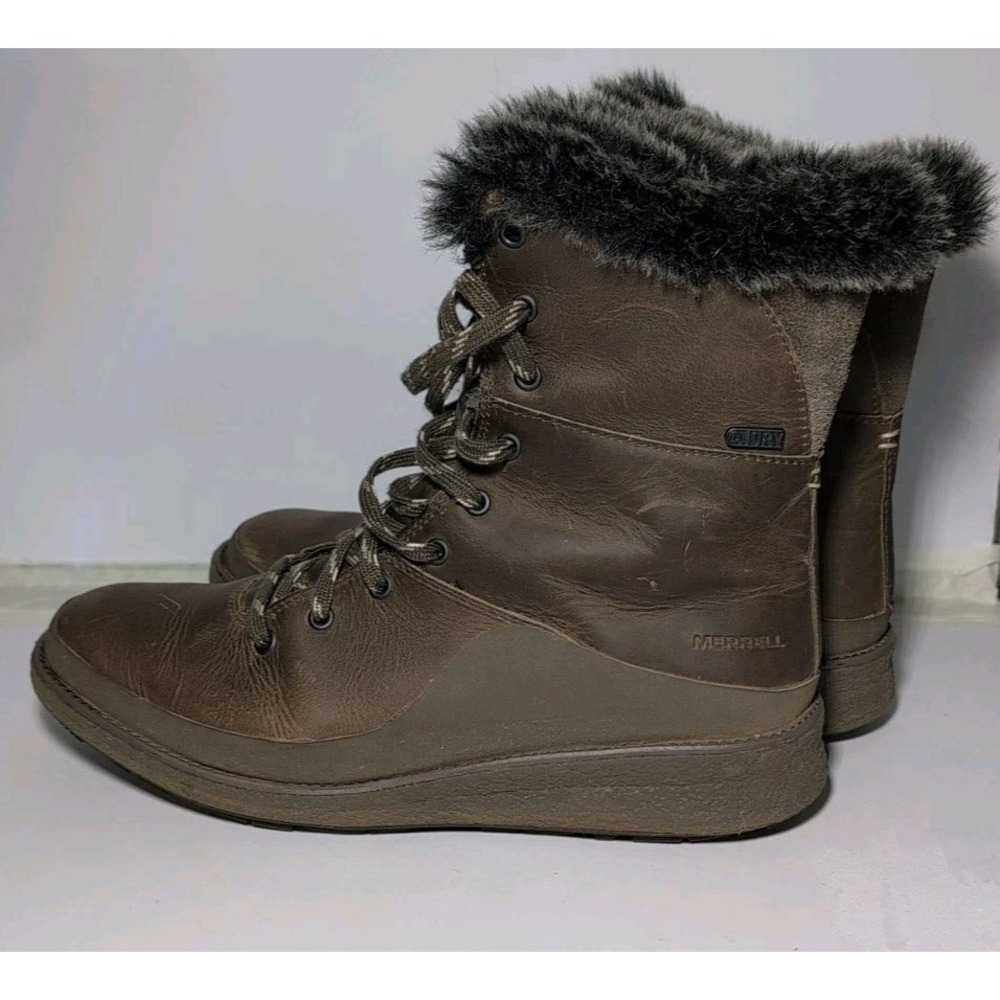 Women's Merrell Tremblant Ezra Lace Polar Waterproof Brown Leather Boots Size 8